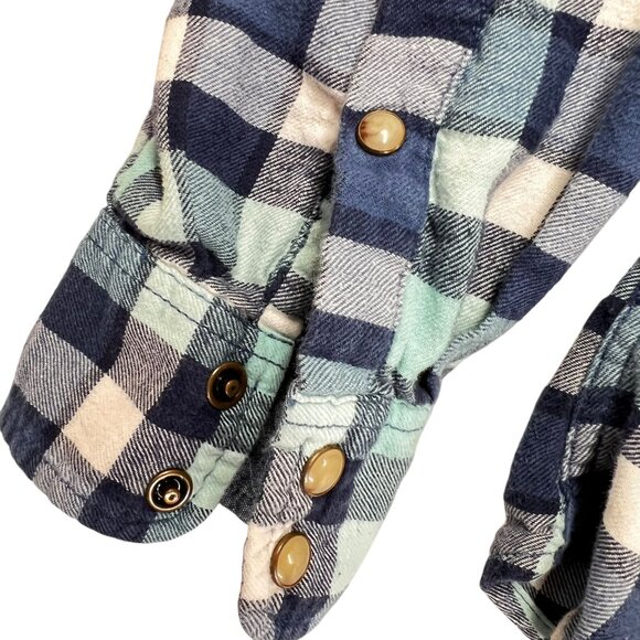 Bea Jachs Girlfriend Blue Gray Plaid Flannel Shirt Pearl Snap Buttons Western XL - Picture 5 of 13